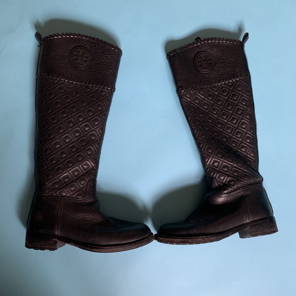 Tory Burch Black quilted leather Marion Boots